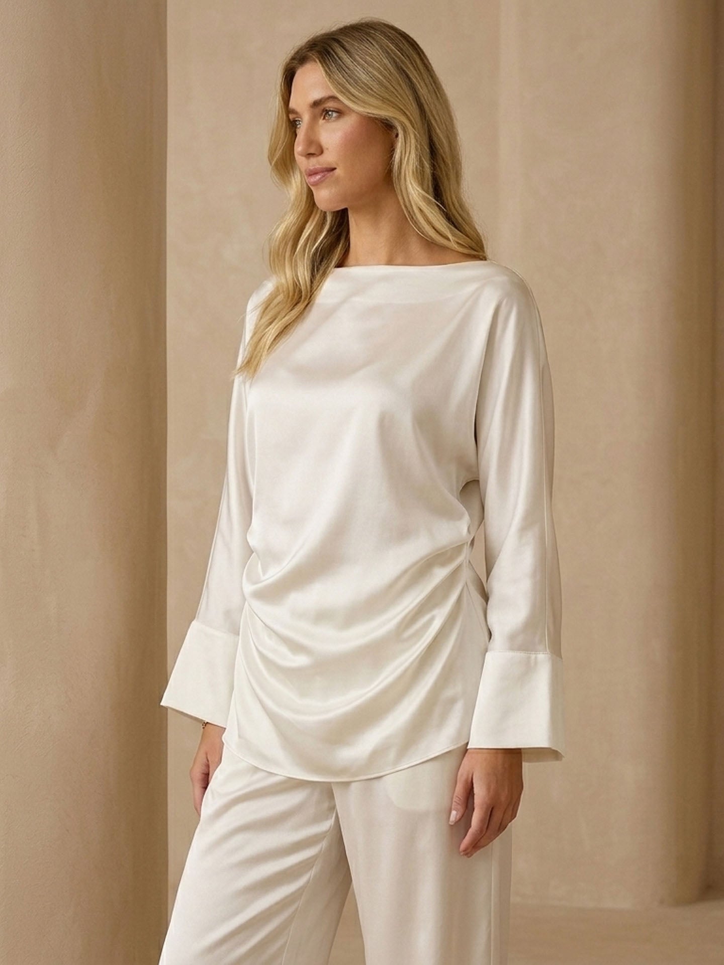 22 Momme Batwing Silk Blouse#color_White