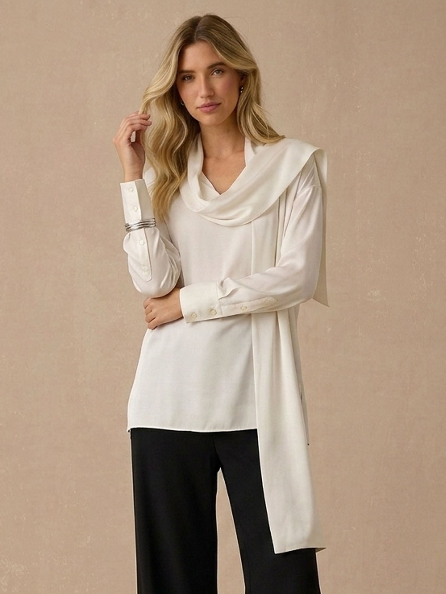 22 Momme Silk Scarf Blouse #color_White