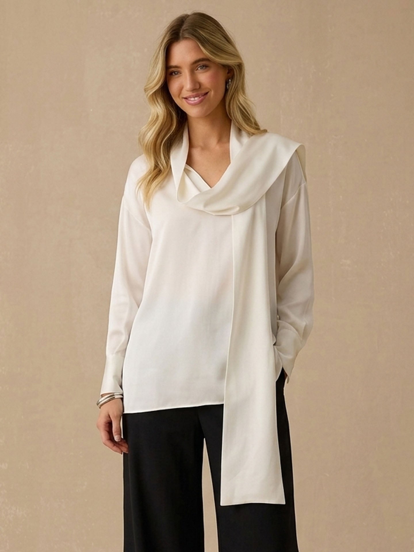 22 Momme Silk Scarf Blouse #color_White