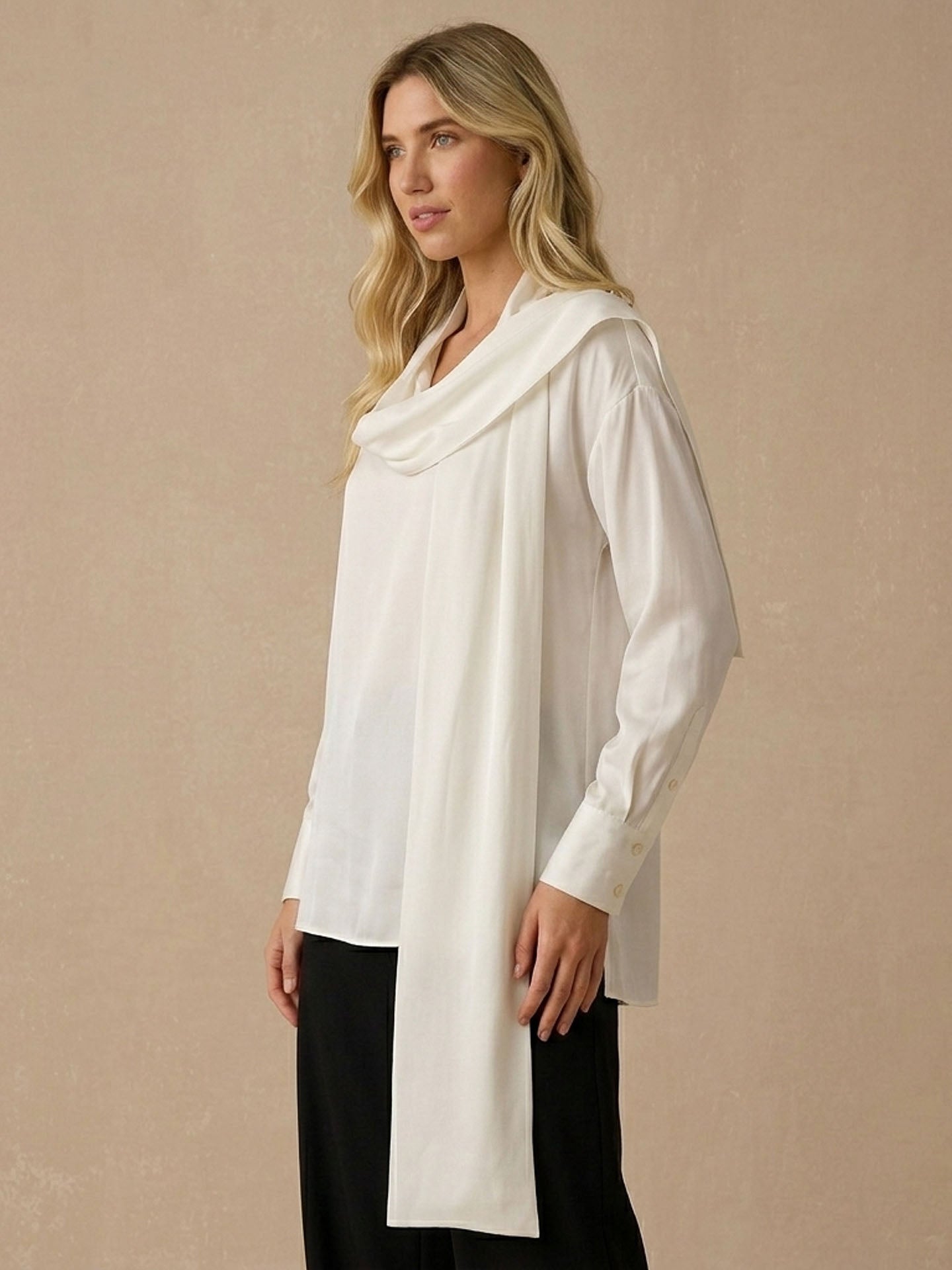 22 Momme Silk Scarf Blouse #color_White