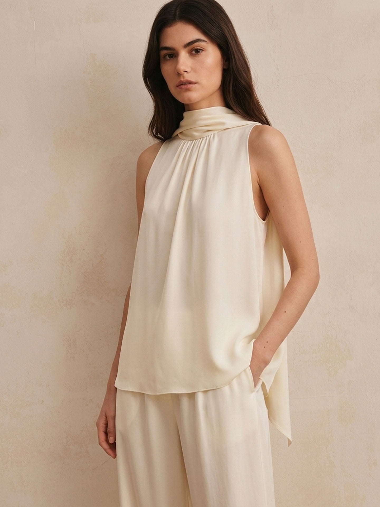 19 Momme Silk Bow Back Tank#color_White