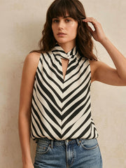 19 Momme Printed Silk Keyhole Top #color_Strip