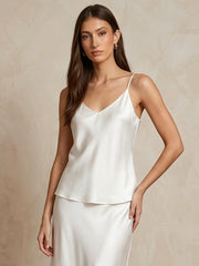 22mm Heavy Silk Satin Classic V-Neck Cami Top#color_White