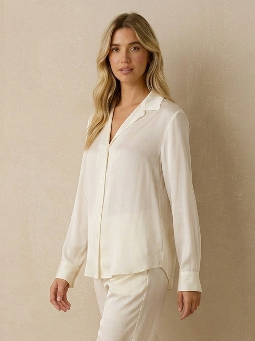 19 Momme Stretch Silk Relaxed Shirt#Color_White