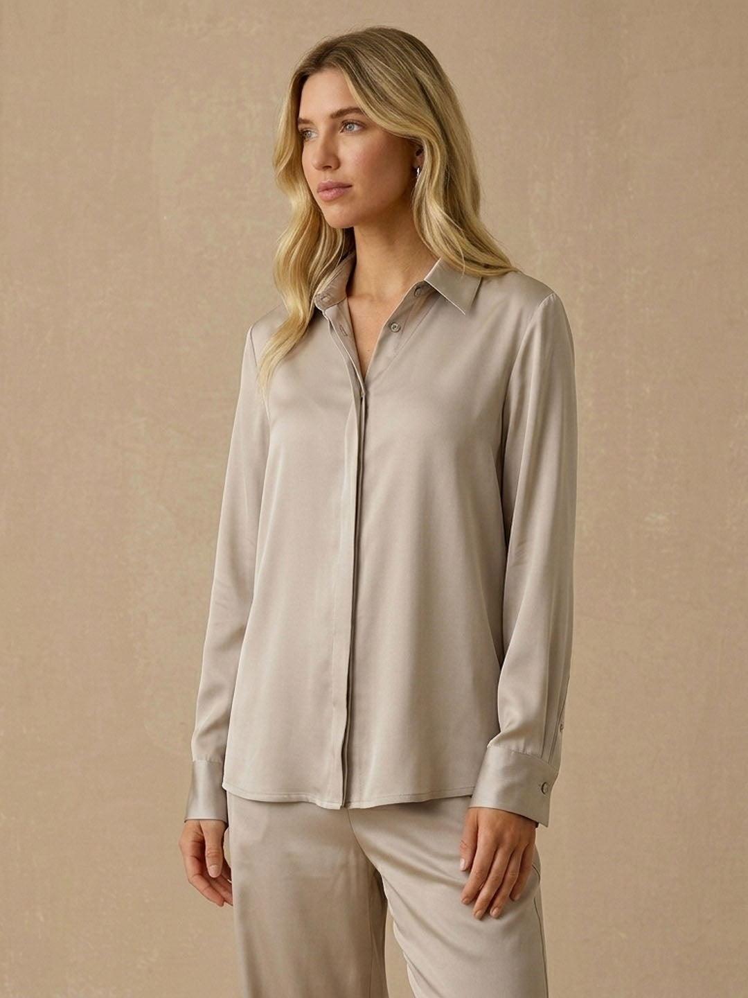 22 Momme Washable Silk Classic Shirt #color_Grey