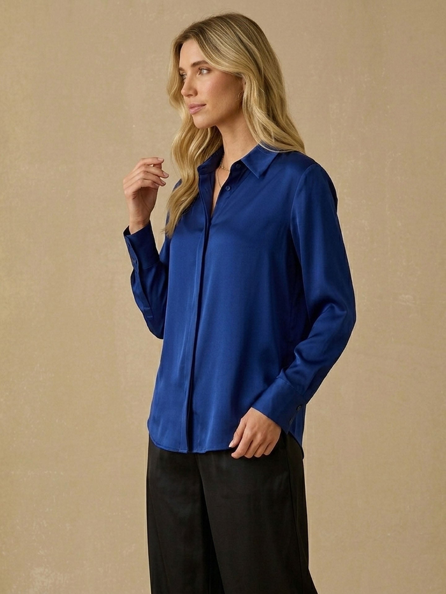 22 Momme Washable Silk Classic Shirt #color_Navy