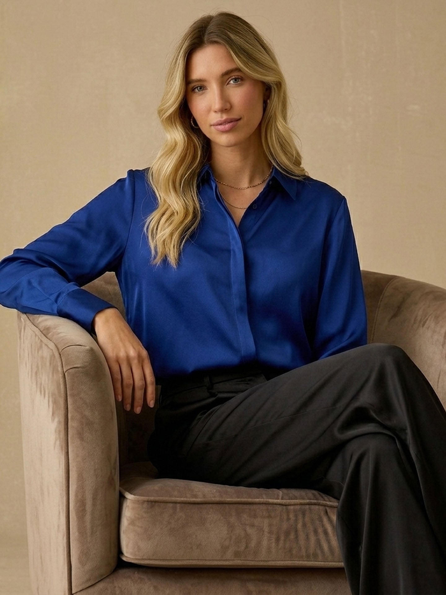 22 Momme Washable Silk Classic Shirt #color_Navy