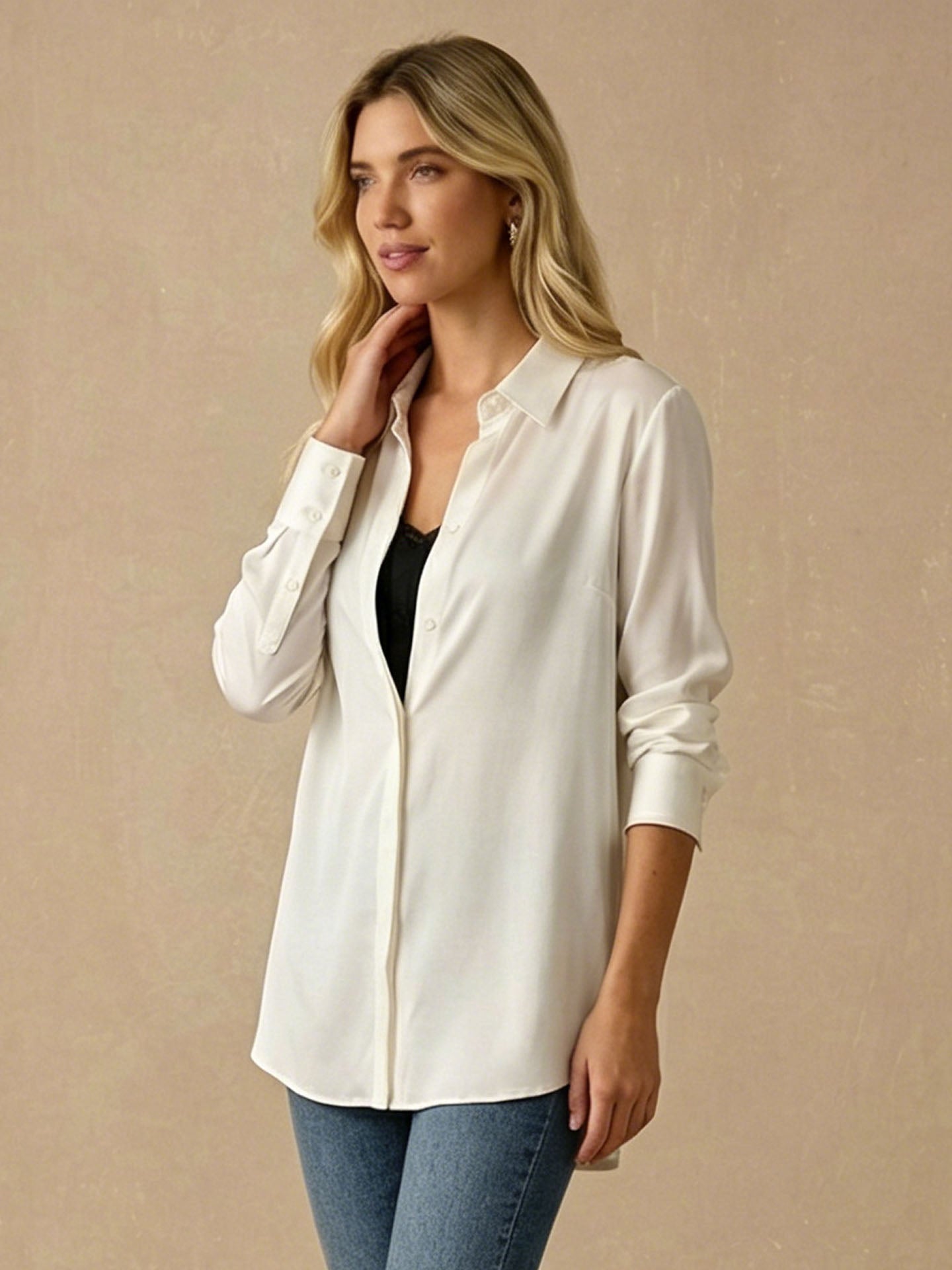22 Momme Washable Silk Classic Shirt #color_Ivory White