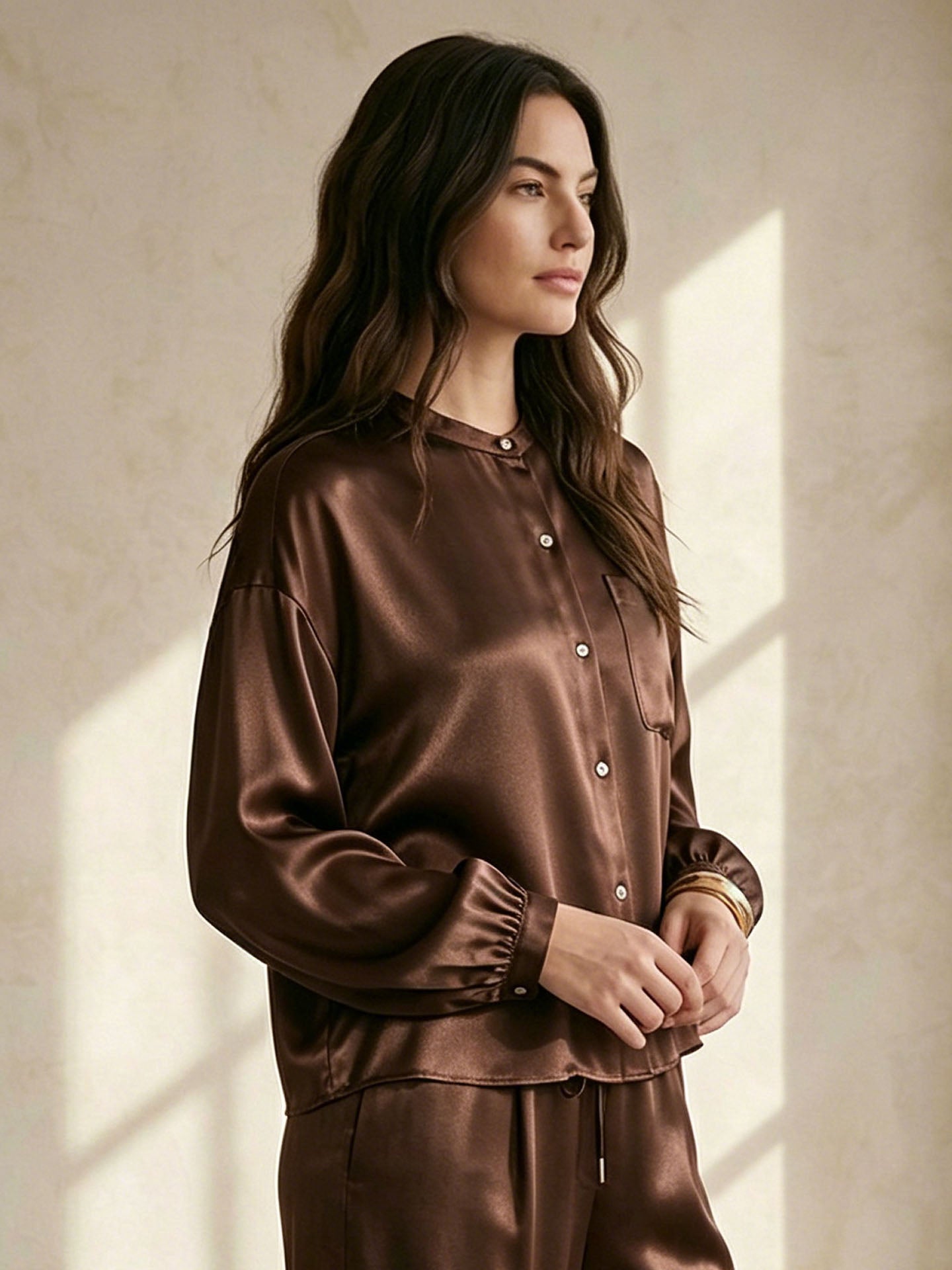 22 Momme Silk Pocket Blouse #color_Chocolate