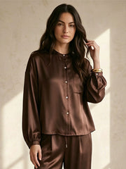 22 Momme Silk Pocket Blouse #color_Chocolate