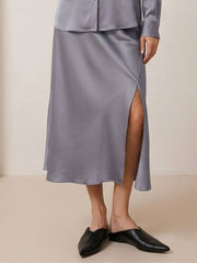 22 Momme Silk Slip Skirt #color_Blue Grey