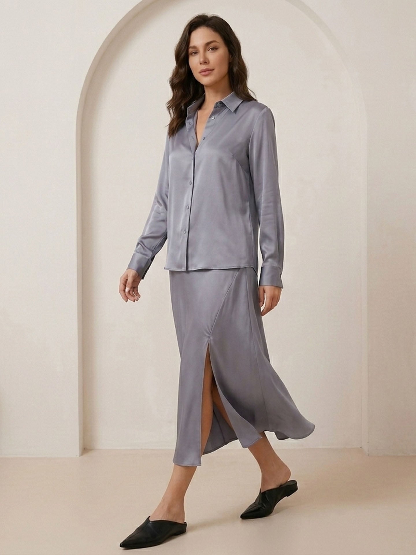 22 Momme Silk Slip Skirt #color_Blue Grey