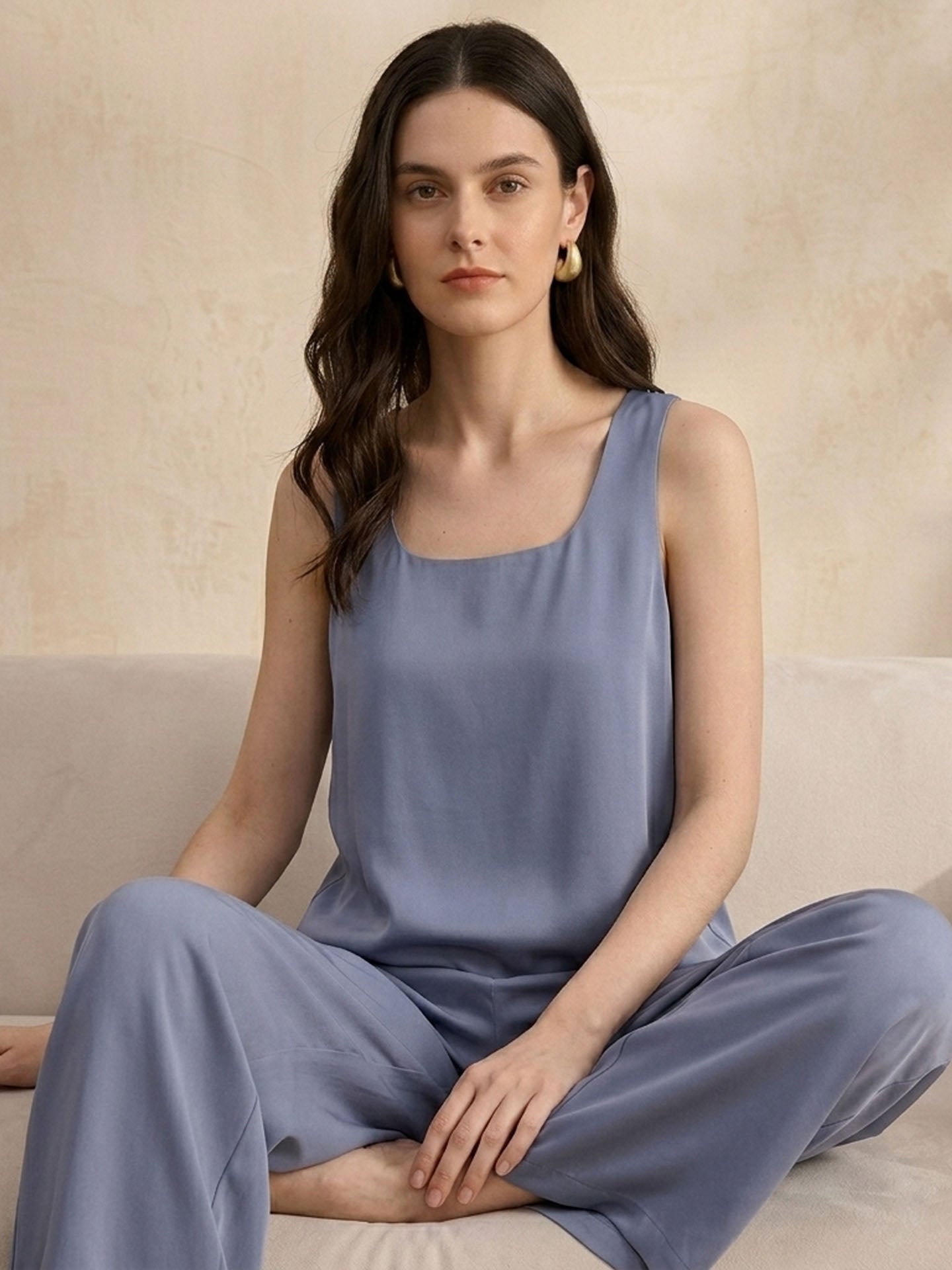 19 Momme Silk Stretch Satin Tank Top #color_Indigo Gray