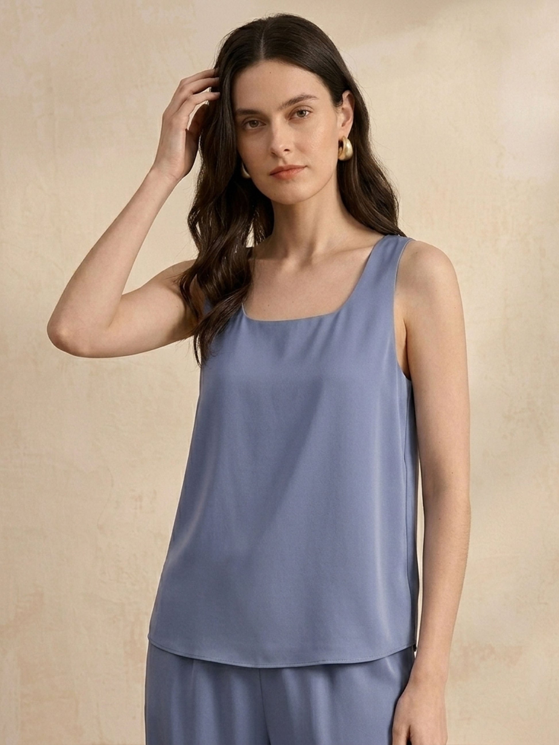 19 Momme Silk Stretch Satin Tank Top #color_Indigo Gray