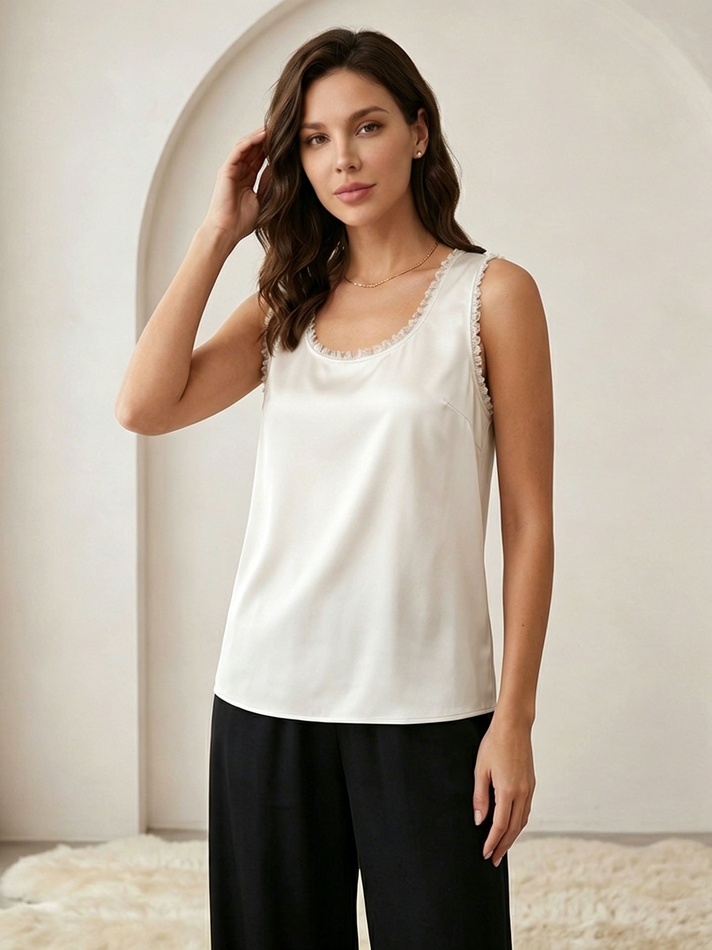 22 Momme Silk Raw Edge Tank #color_Ivory White