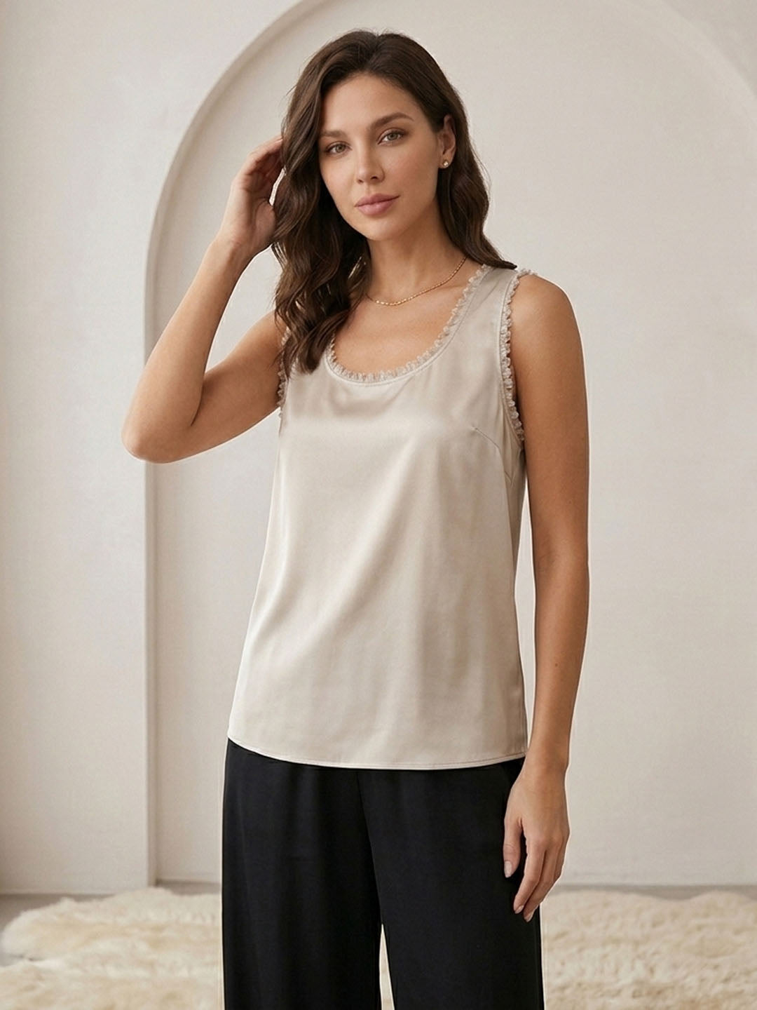 22 Momme Silk Raw Edge Tank #color_Soft Gray White