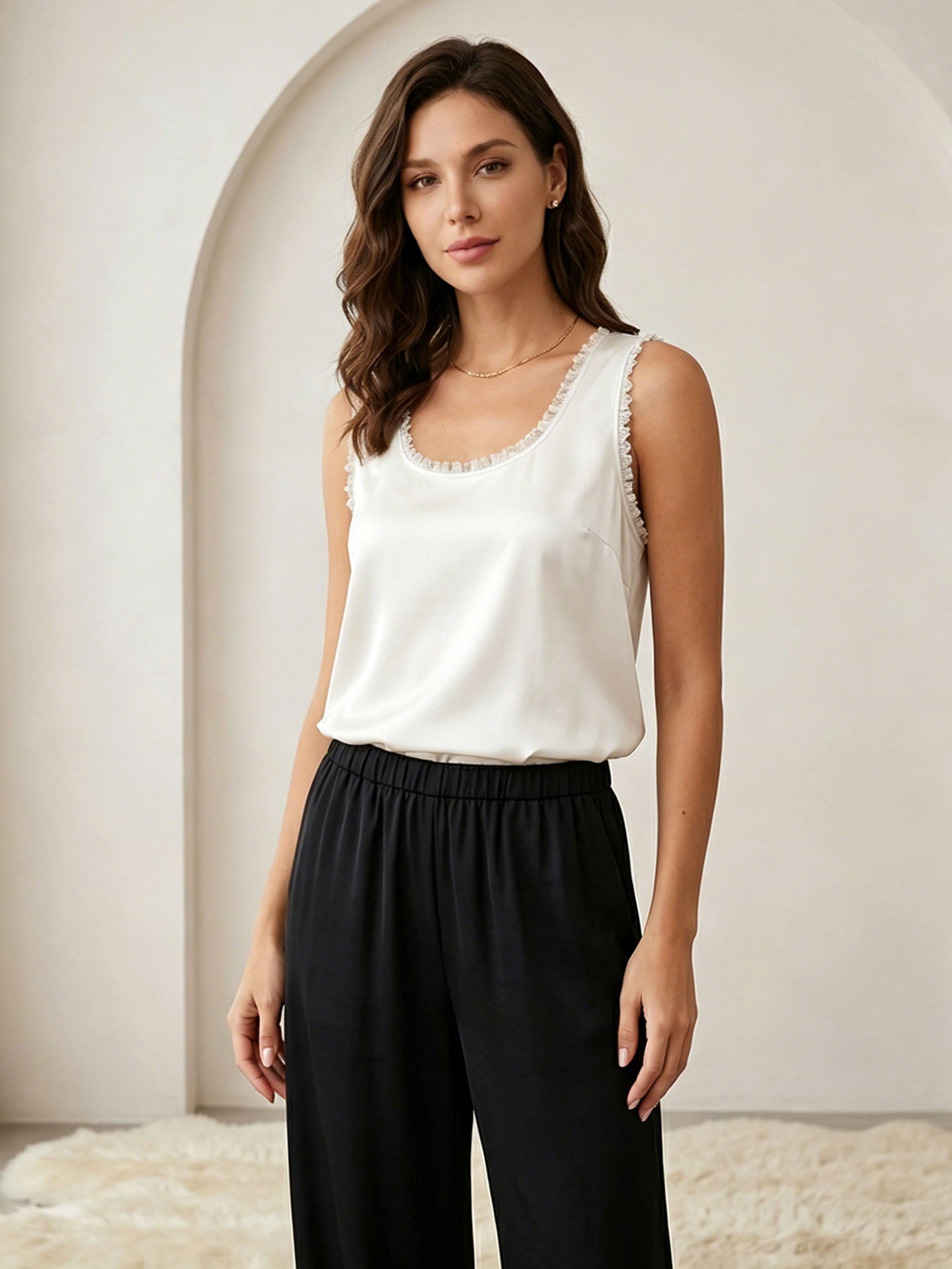 22 Momme Silk Raw Edge Tank #color_Ivory White