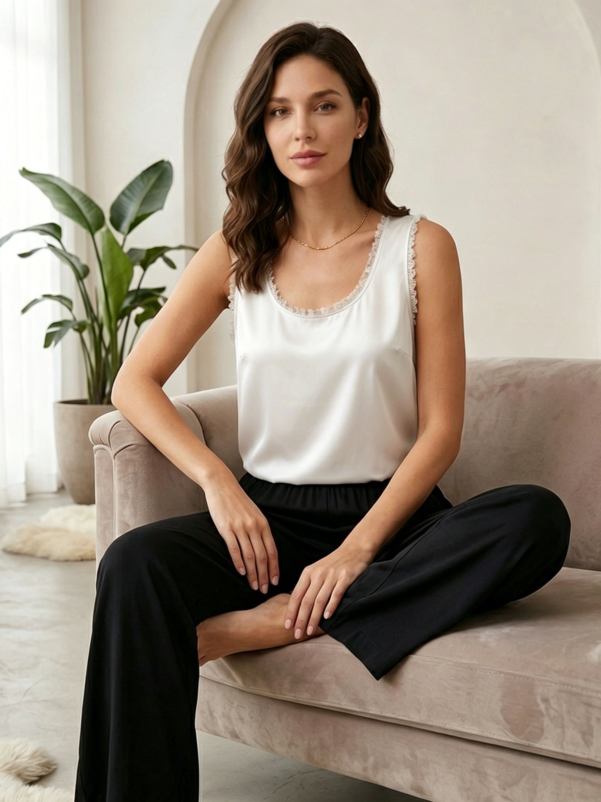 22 Momme Silk Raw Edge Tank #color_Ivory White