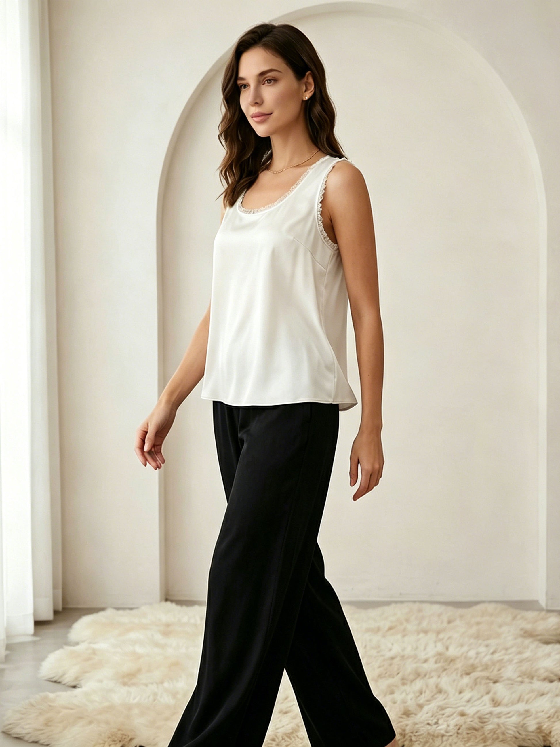 22 Momme Silk Raw Edge Tank #color_Ivory White
