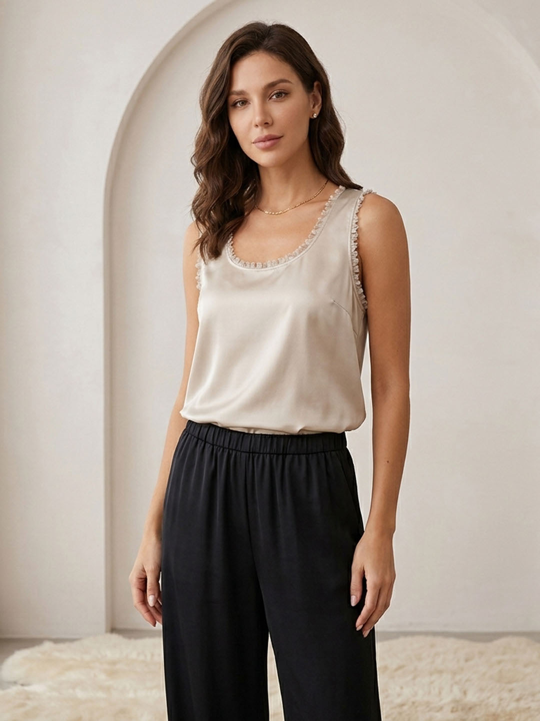 22 Momme Silk Raw Edge Tank #color_Soft Gray White