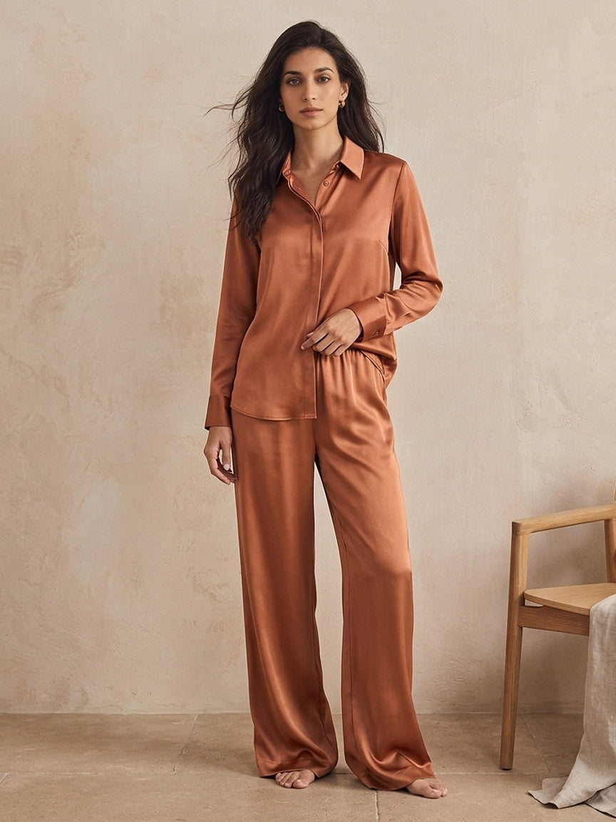 Relaxed Acetate Wide-Leg Pants #color_Caramel