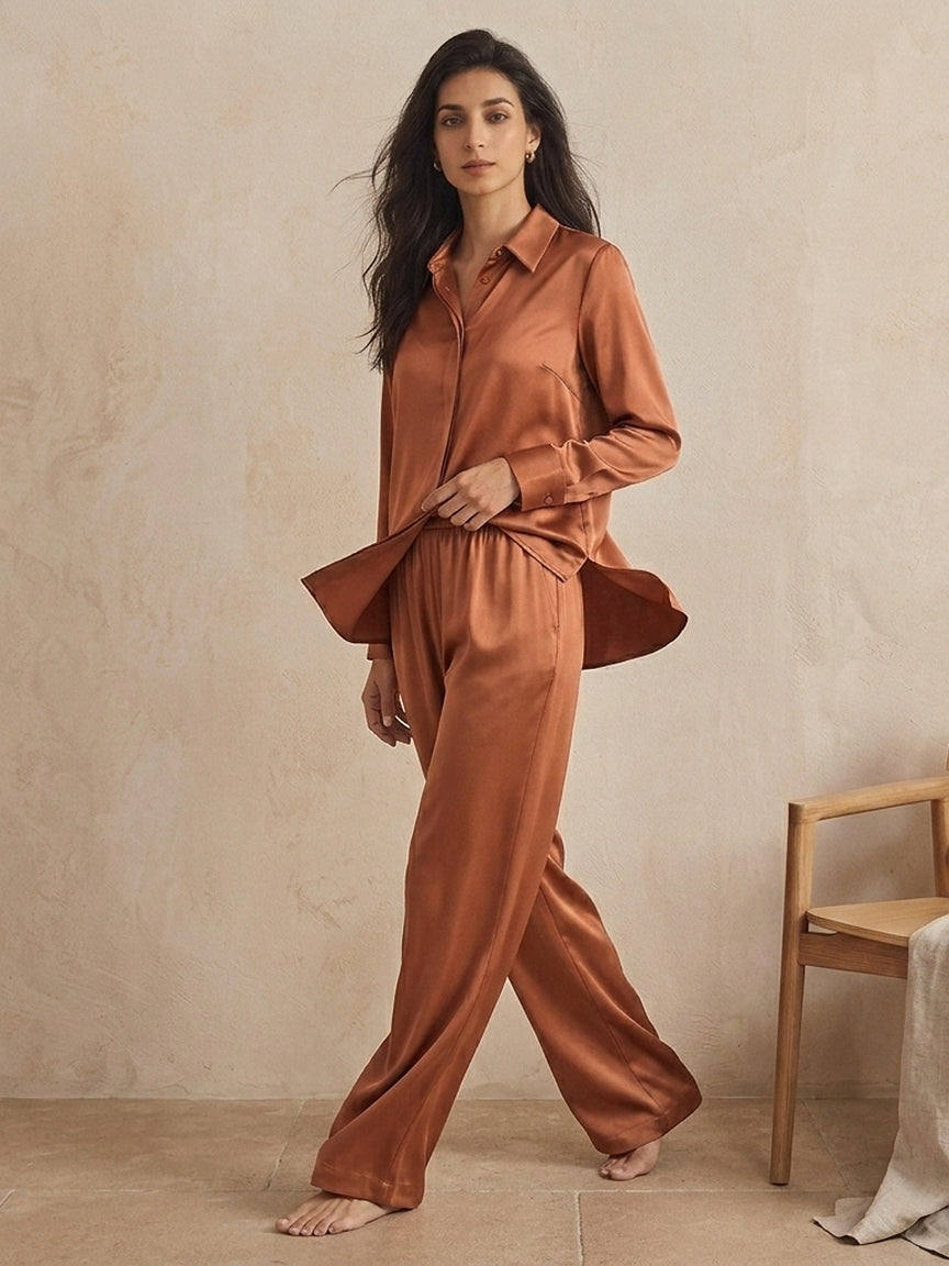 Relaxed Acetate Wide-Leg Pants #color_Caramel