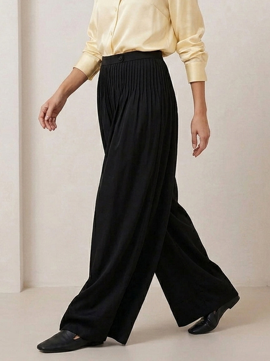 Pleated Triacetate Wide-Leg Pants #color_Black