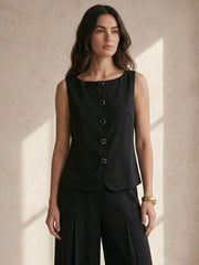 22 Momme Silk Button Vest #color_Black