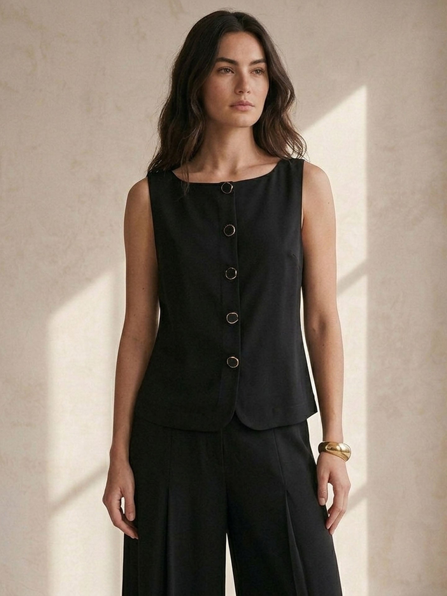 22 Momme Silk Button Vest #color_Black