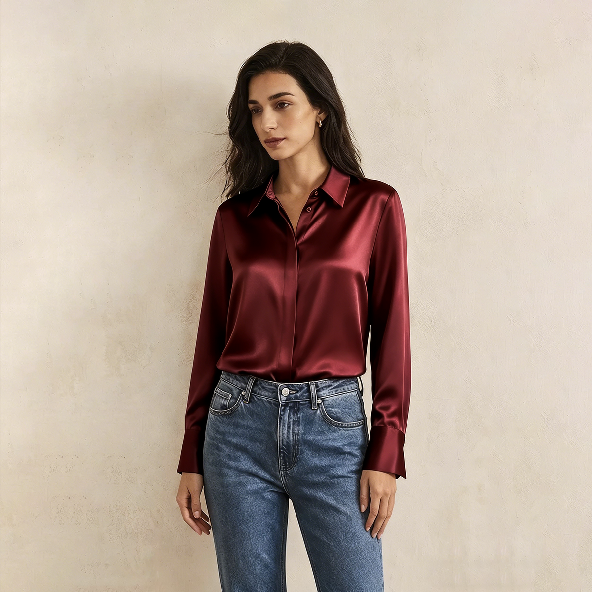 Versatile Elegance Stretch Silk Blouse#color Burgundy
