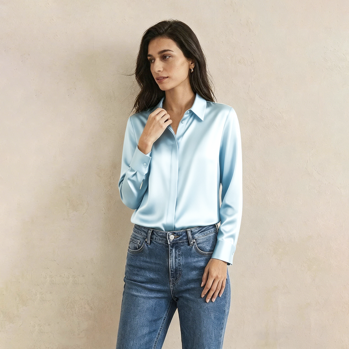 Versatile Elegance Stretch Silk Blouse#color Baby Blue