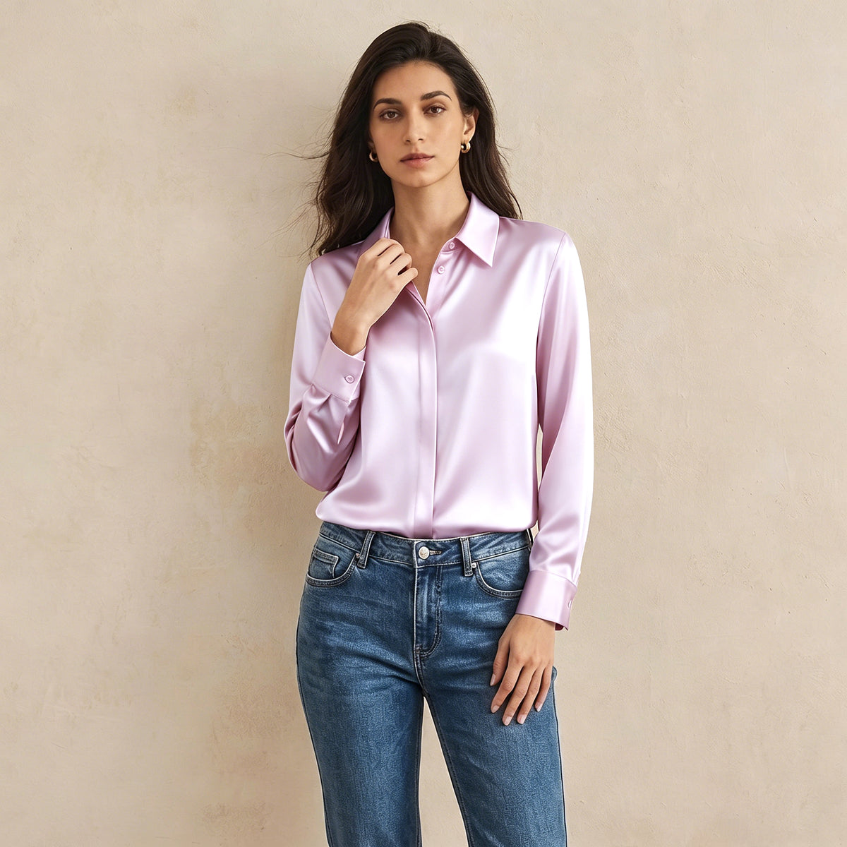 Versatile Elegance Stretch Silk Blouse#color Blush Pink