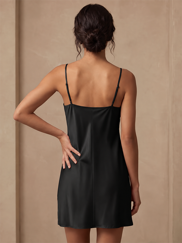 Sexy Swing Neck Suspender Dress#color_Black