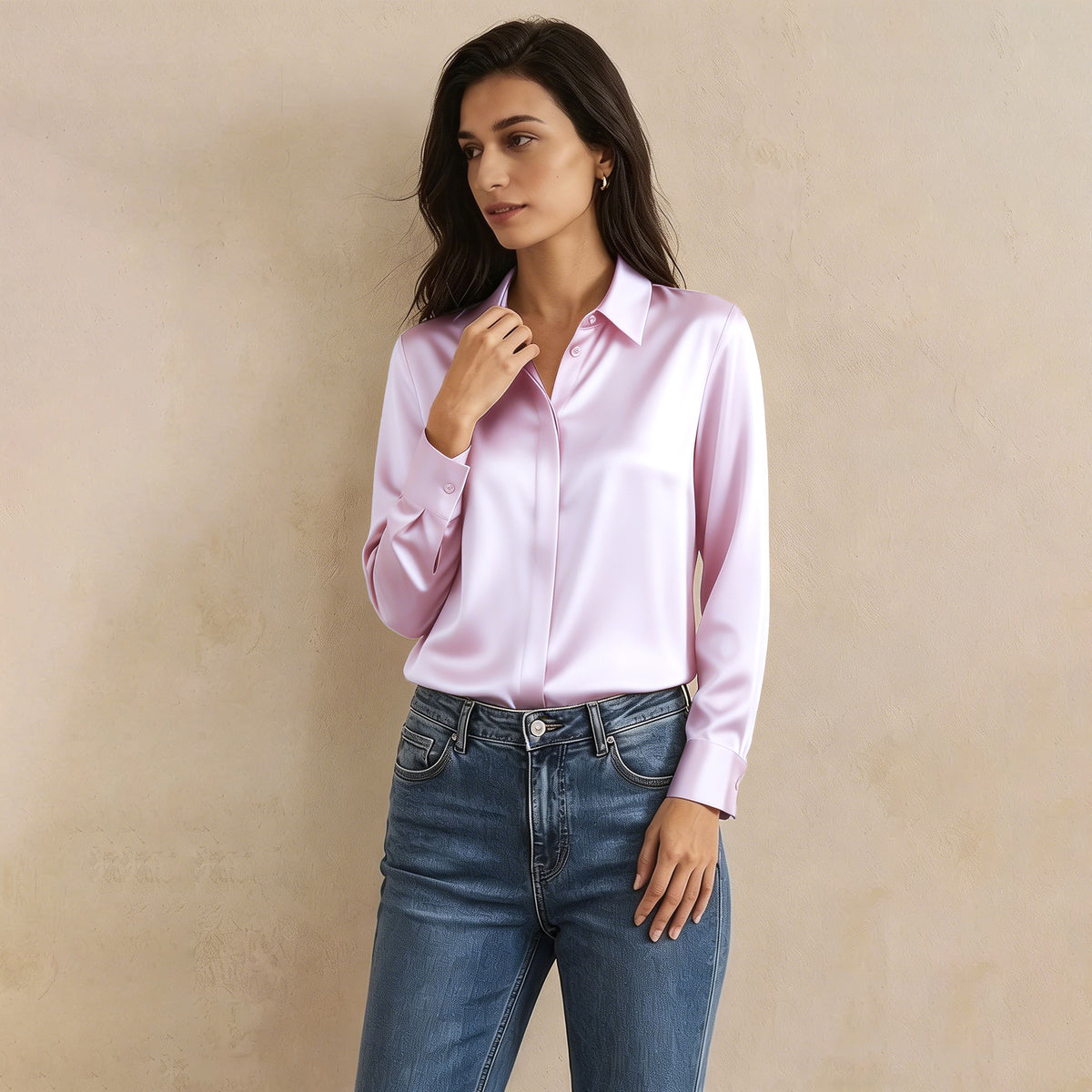 Versatile Elegance Stretch Silk Blouse#color Blush Pink
