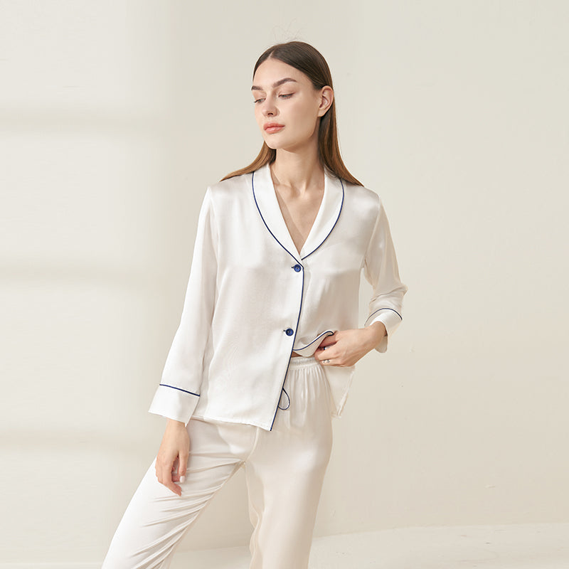 Shawl collar long sleeve long pants silk suit