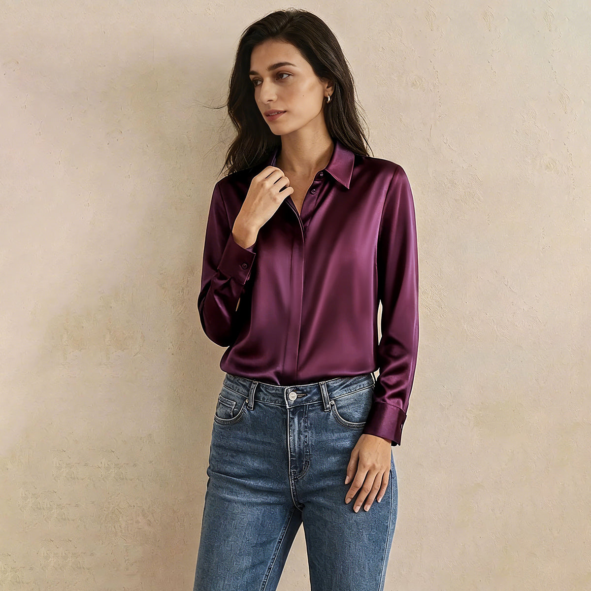 Versatile Elegance Stretch Silk Blouse#color Deep Purple