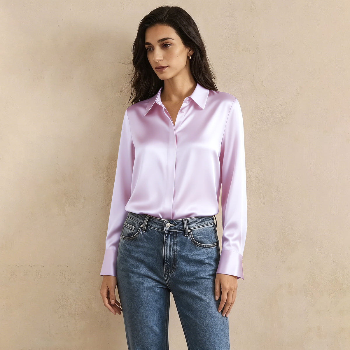 Versatile Elegance Stretch Silk Blouse#color Blush Pink