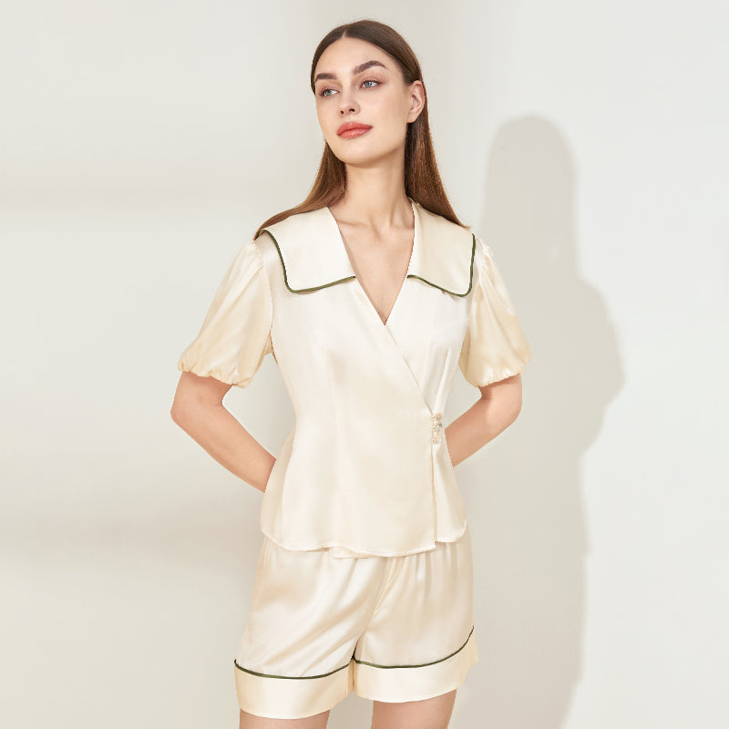 Navy Square Neck Short Sleeve Shorts Set