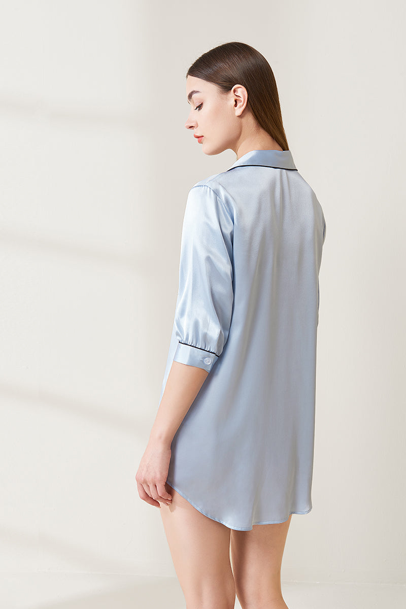 Shirt collar silk nightdress