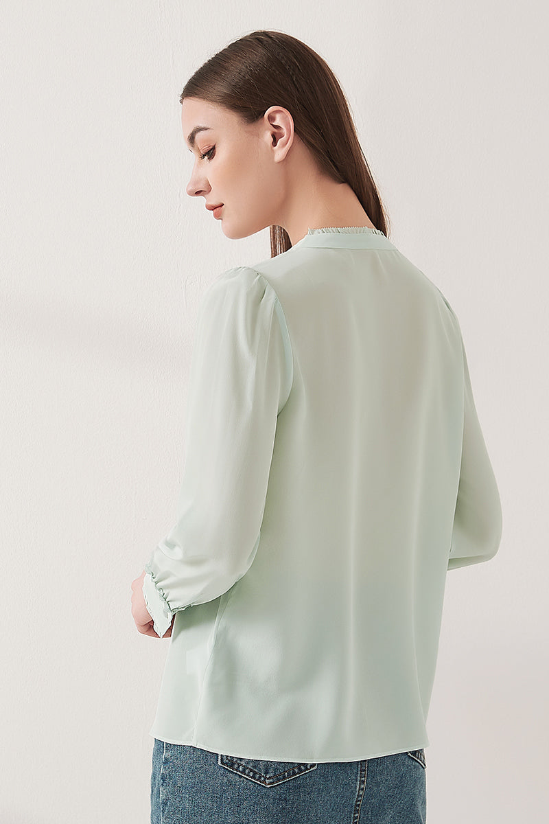Lace-trimmed crepe de chine silk shirt