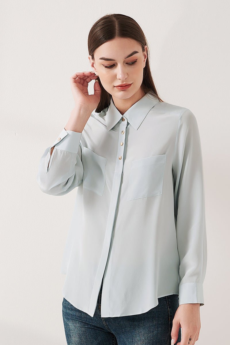 Simple silk crepe de chine shirt with concealed buttons