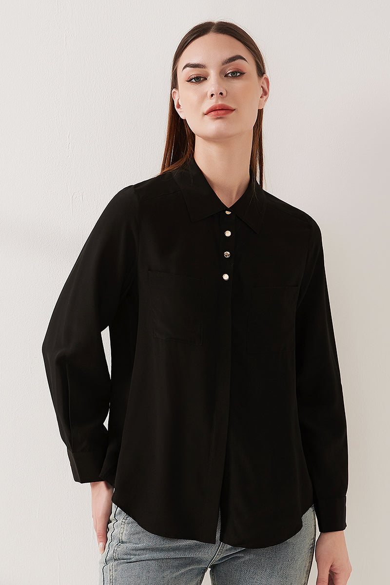 Simple silk crepe de chine shirt with concealed buttons