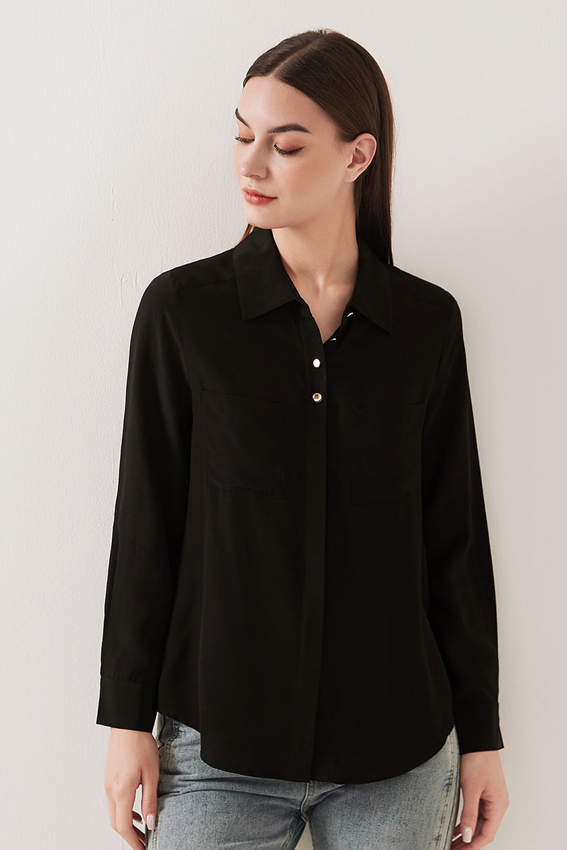 Simple silk crepe de chine shirt with concealed buttons