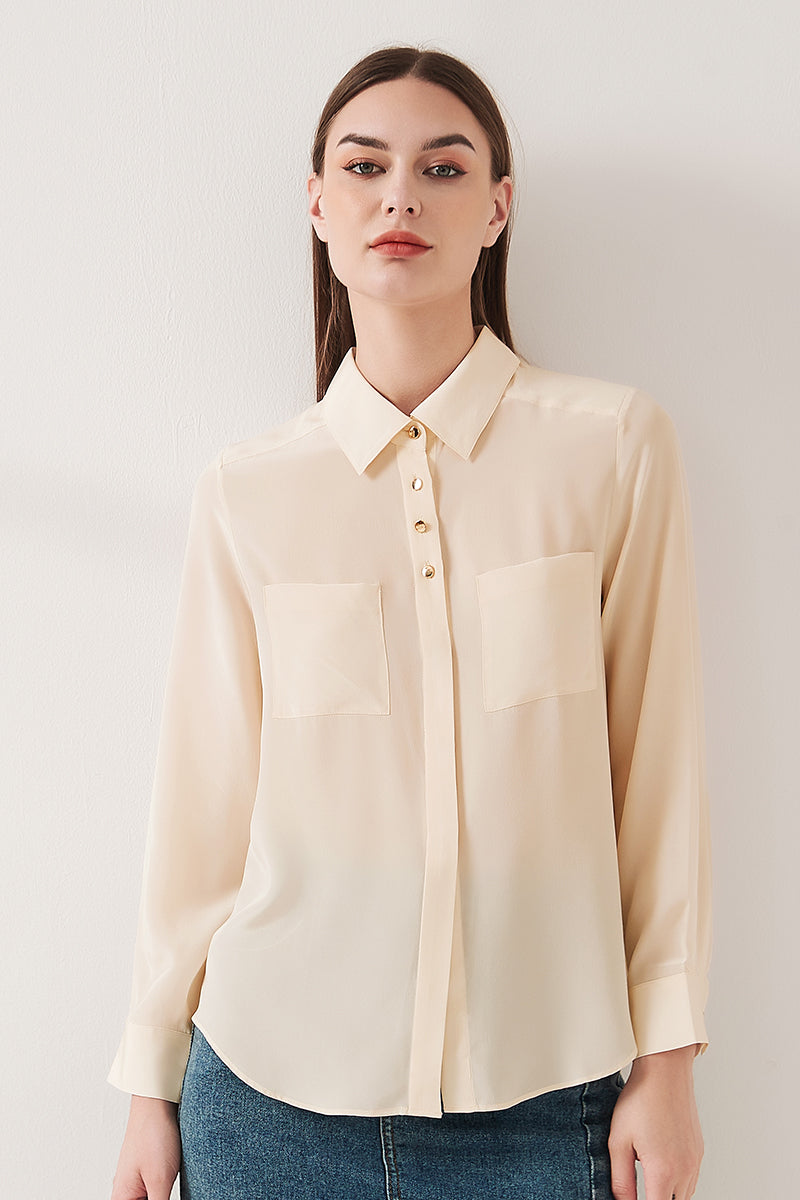 Simple silk crepe de chine shirt with concealed buttons