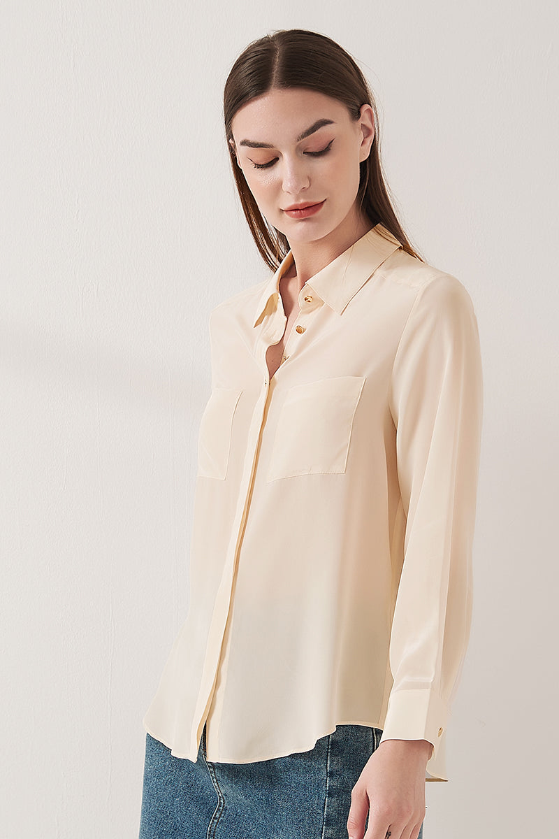 Simple silk crepe de chine shirt with concealed buttons