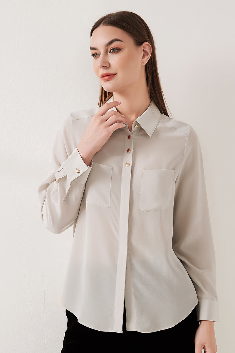 Simple silk crepe de chine shirt with concealed buttons