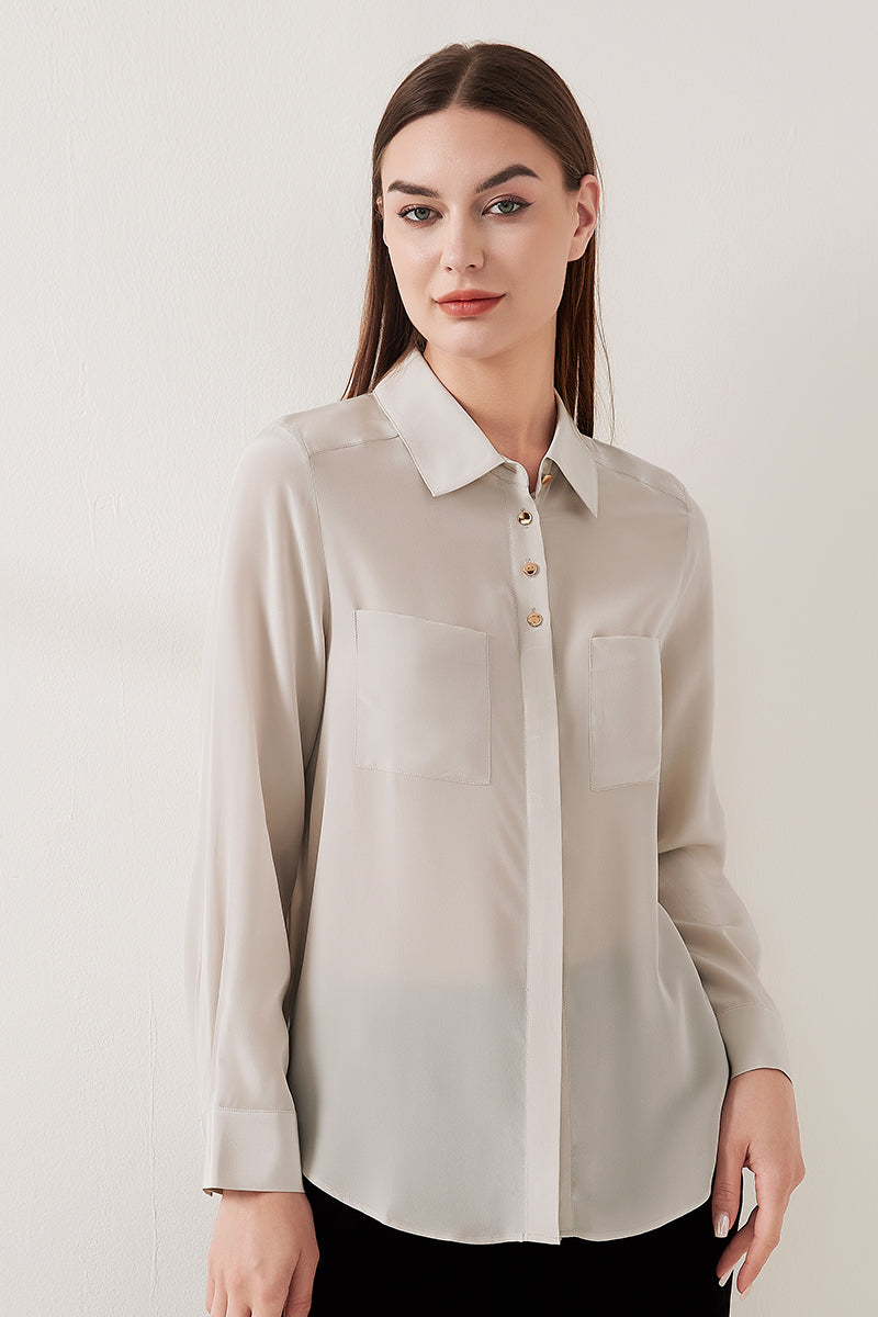 Simple silk crepe de chine shirt with concealed buttons