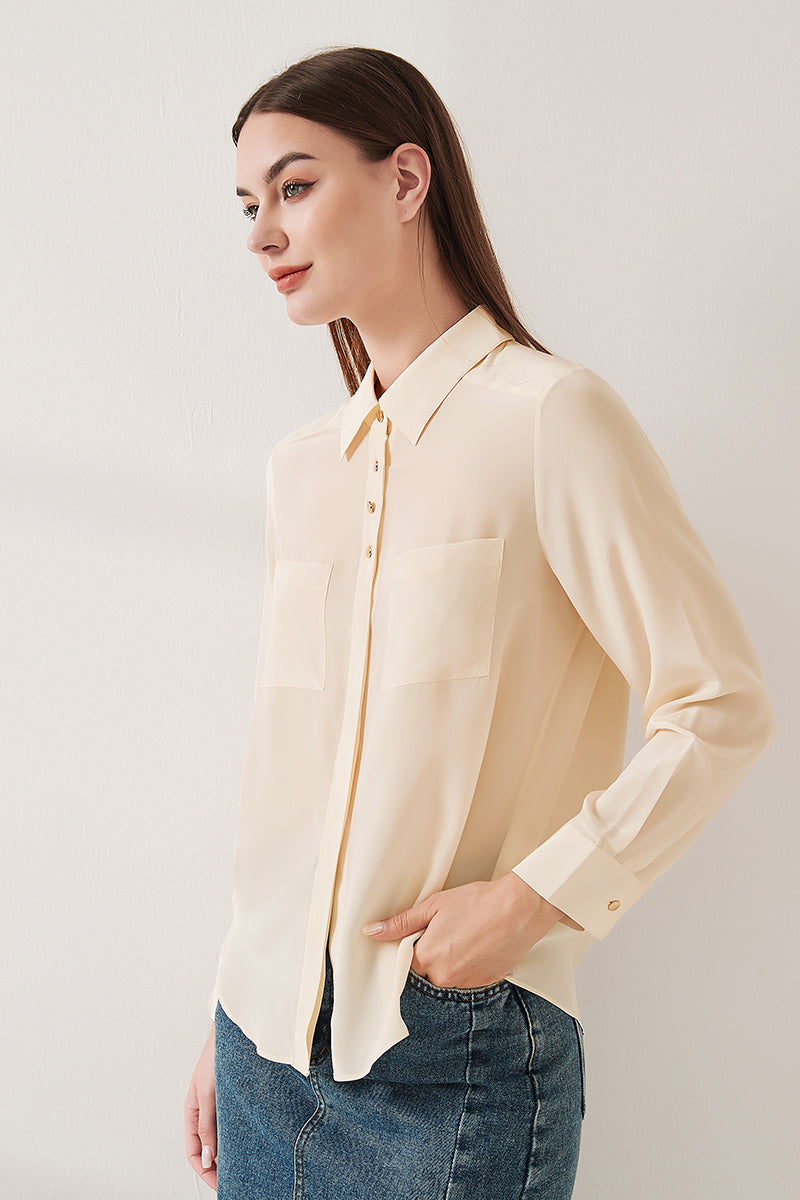 Simple silk crepe de chine shirt with concealed buttons