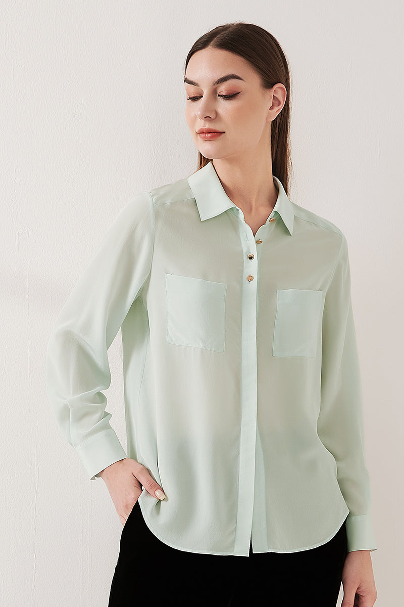 Simple silk crepe de chine shirt with concealed buttons