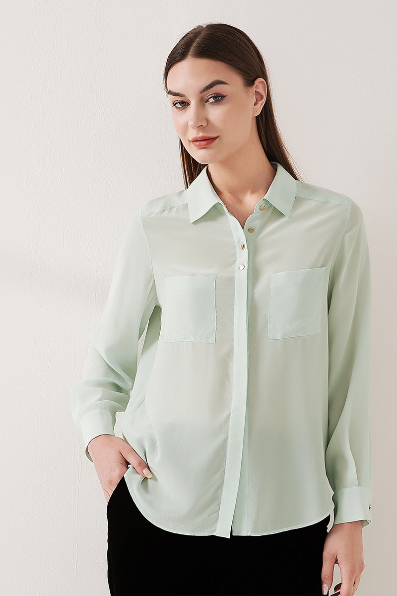 Simple silk crepe de chine shirt with concealed buttons